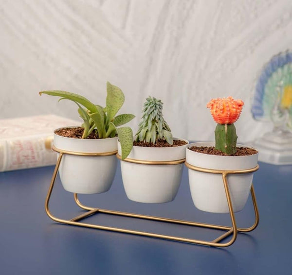 Trio White Metal with Stand Planter - 14 Inches (MVS)