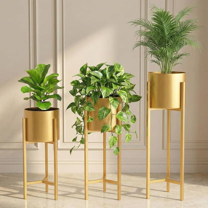3-in-1 Gold Planter Set with Stand - 20 Inch, 25 Inch, & 30 Inch (MVS)