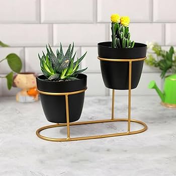 Black & Gold 2-in-1 Metal Planter - 7 Inch (MVS)