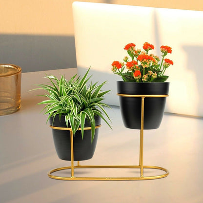 Black & Gold 2-in-1 Metal Planter - 7 Inch (MVS)
