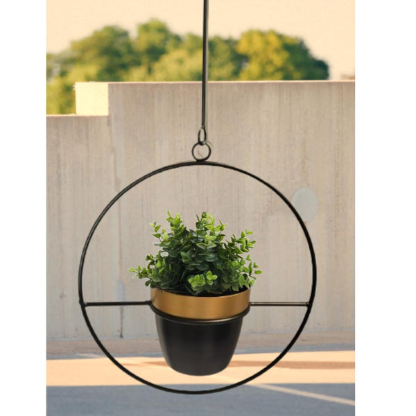 Black Orbital Frame Metal Planter - 11 Inch (MVS)