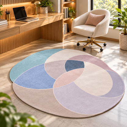 Pastel Overlap Modern Rug | Geometric Oval Form Composition (GG)