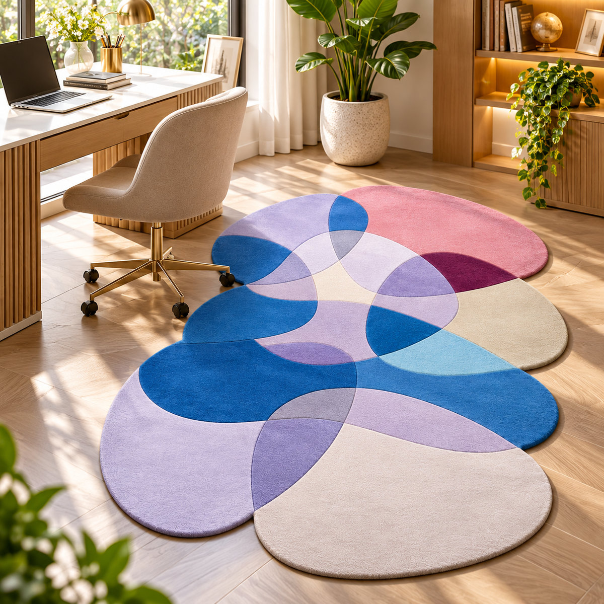 Pastel Petal Abstract Rug | Overlapping Organic Petal-Like Shapes (GG)