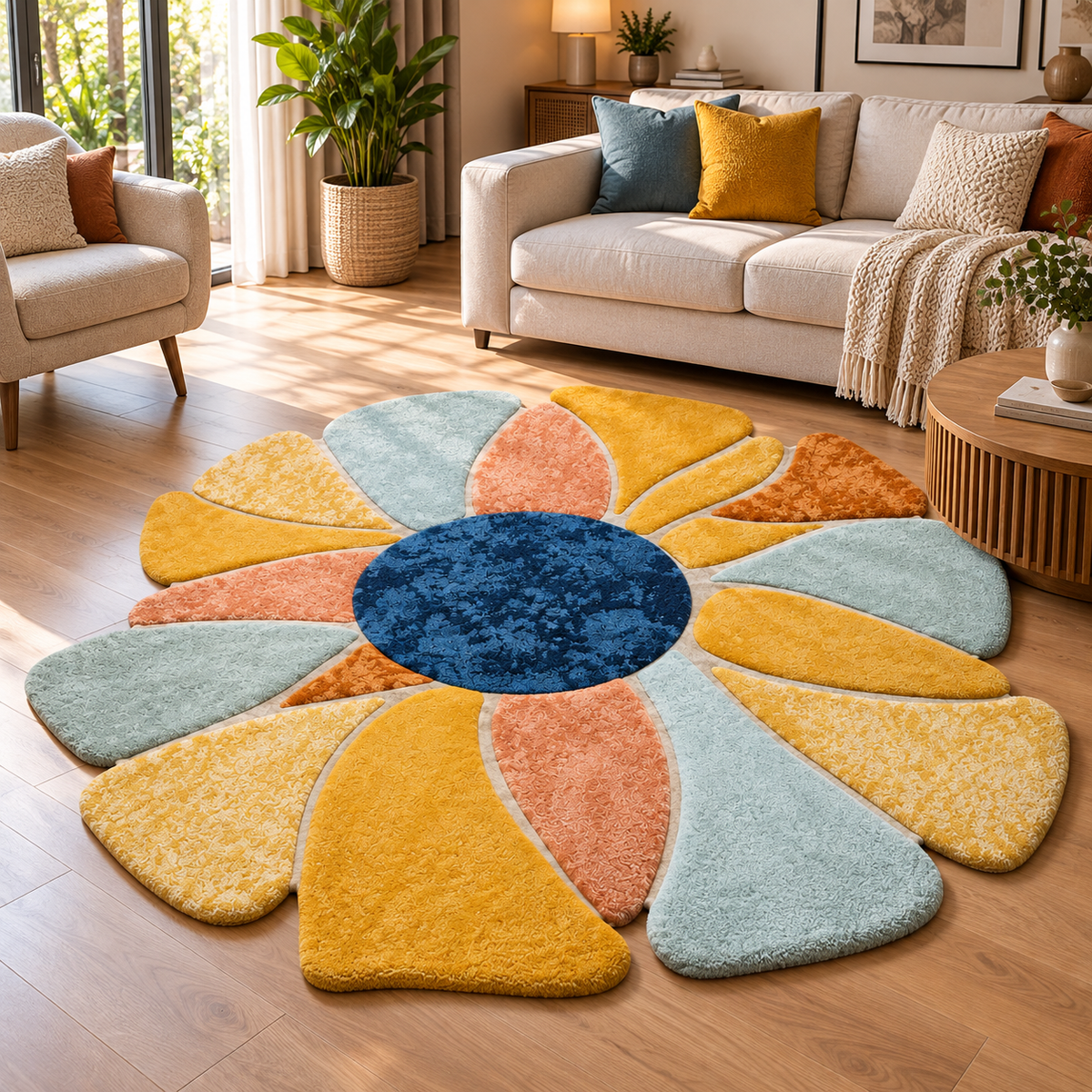 Petal Bloom New Zealand Wool & Art Silk Rug | Layered Petal-Inspired Abstract Pattern (GG)