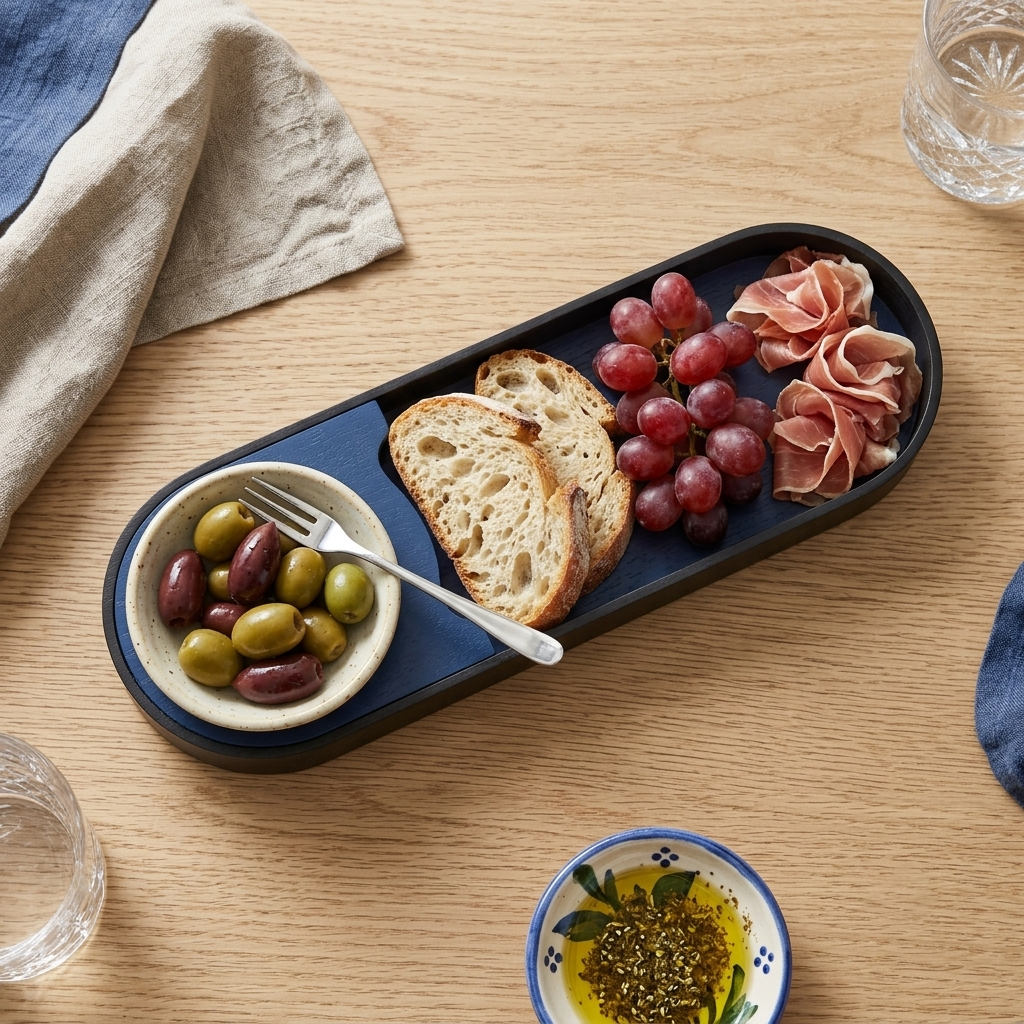 Premium Bamboo Snacks Serving Tray with Built-In Dip Bowl – Rectangular Wooden Snack Platter | 12 × 4 × 1.25 inches (DZ)