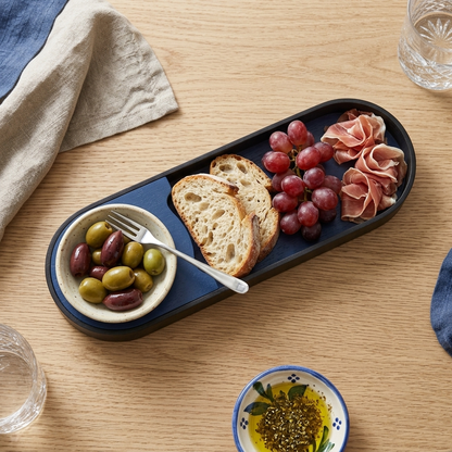 Premium Bamboo Snacks Serving Tray with Built-In Dip Bowl – Rectangular Wooden Snack Platter | 12 × 4 × 1.25 inches (DZ)
