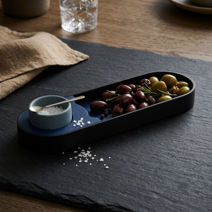 Premium Bamboo Snacks Serving Tray with Built-In Dip Bowl – Rectangular Wooden Snack Platter | 12 × 4 × 1.25 inches (DZ)