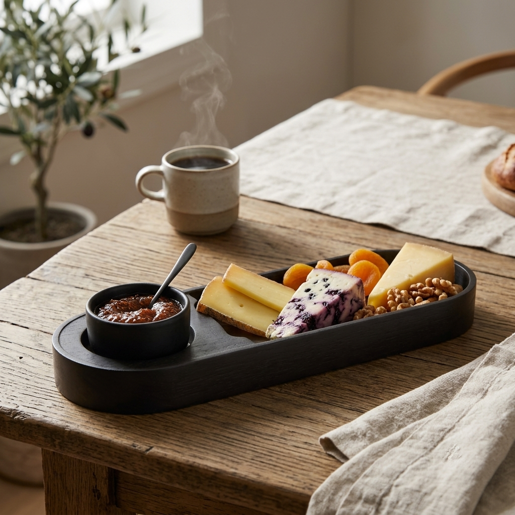 Premium Bamboo Snacks Serving Tray with Built-In Dip Bowl – Rectangular Wooden Snack Platter | 12 × 4 × 1.25 inches (DZ)