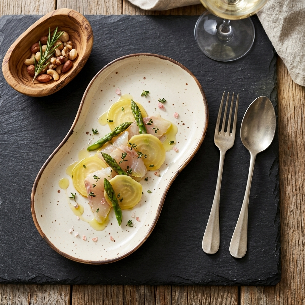 Premium Beige Ceramic Serving Platter – Speckled Finish with Organic Curved Design | 37 × 14.5 × 2.5 cm (DZ)