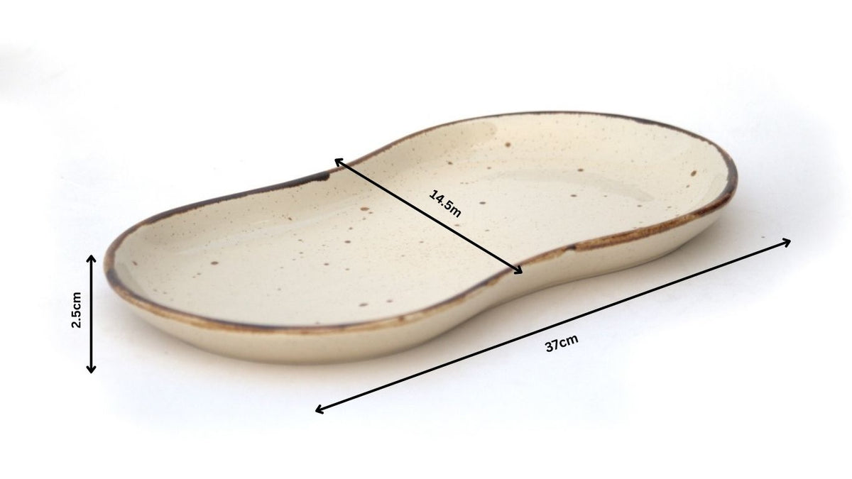 Premium Beige Ceramic Serving Platter – Speckled Finish with Organic Curved Design | 37 × 14.5 × 2.5 cm (DZ)