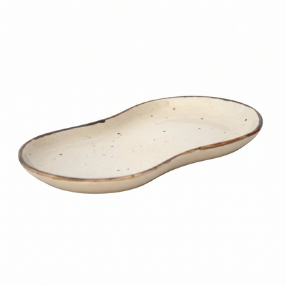Premium Beige Ceramic Serving Platter – Speckled Finish with Organic Curved Design | 37 × 14.5 × 2.5 cm (DZ)