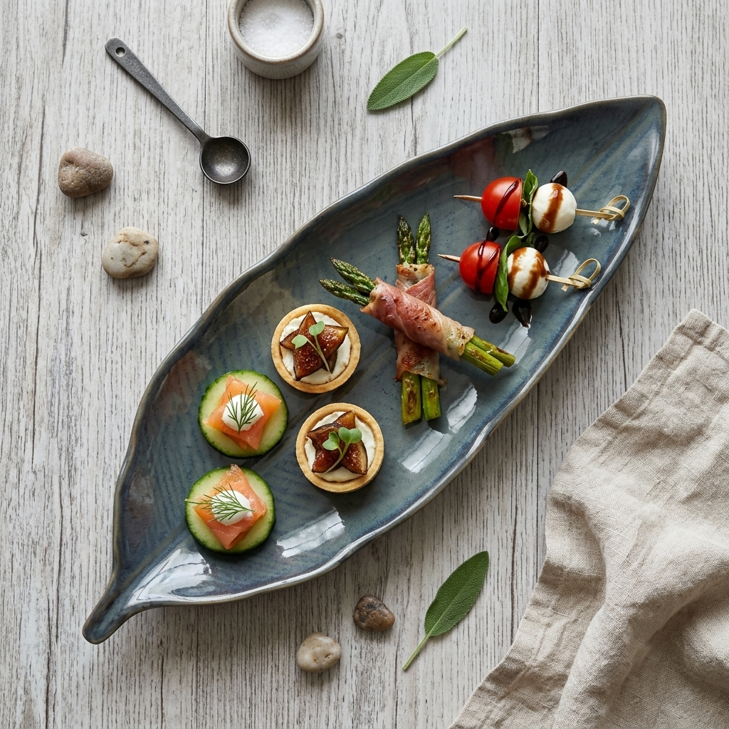 Premium Blue Stoneware Ceramic Leaf-Shaped Serving Platter | 31 × 11.5 × 2.5 cm (DZ)