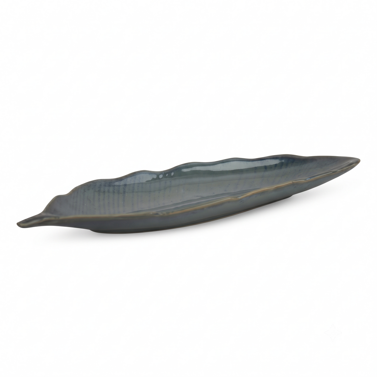 Premium Blue Stoneware Ceramic Leaf-Shaped Serving Platter | 31 × 11.5 × 2.5 cm (DZ)