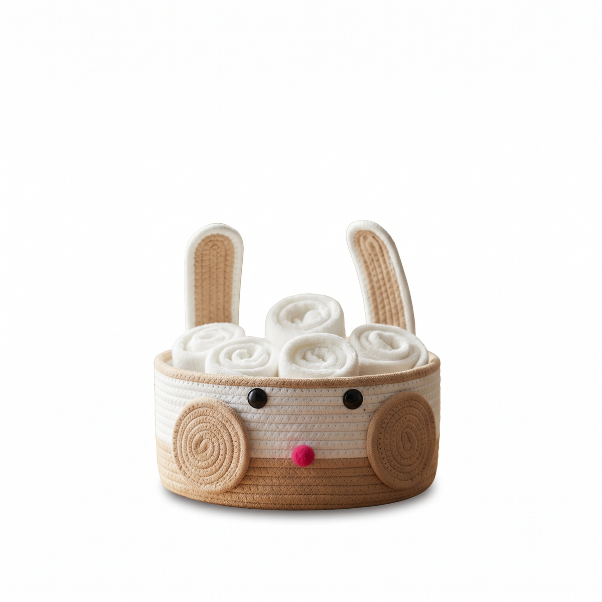 Premium Bunny Ears Cotton Rope Storage Basket – Cute Rabbit Design Nursery & Kids Bathroom Organizer | 25 × 25 × 25 cm (DZ)