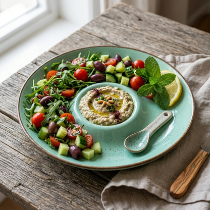 Premium Ceramic Chip & Dip Serving Platter – Glossy Speckled Finish with Built-In Dip Bowl | 25 × 25 × 3 cm (DZ)
