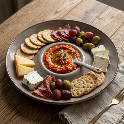 Premium Ceramic Chip & Dip Serving Platter – Glossy Speckled Finish with Built-In Dip Bowl | 25 × 25 × 3 cm (DZ)