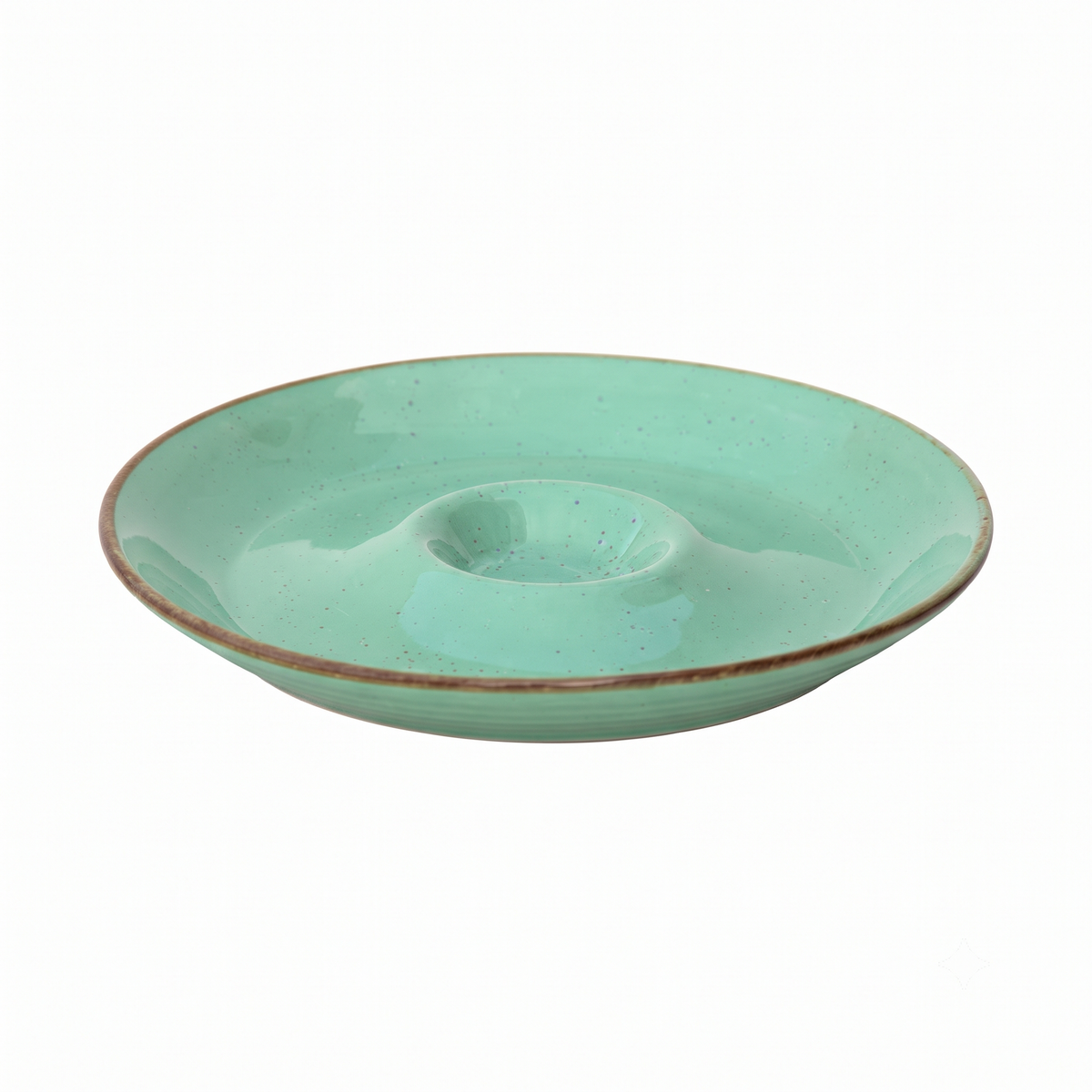 Premium Ceramic Chip & Dip Serving Platter – Glossy Speckled Finish with Built-In Dip Bowl | 25 × 25 × 3 cm (DZ)