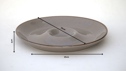 Premium Ceramic Chip & Dip Serving Platter – Glossy Speckled Finish with Built-In Dip Bowl | 25 × 25 × 3 cm (DZ)