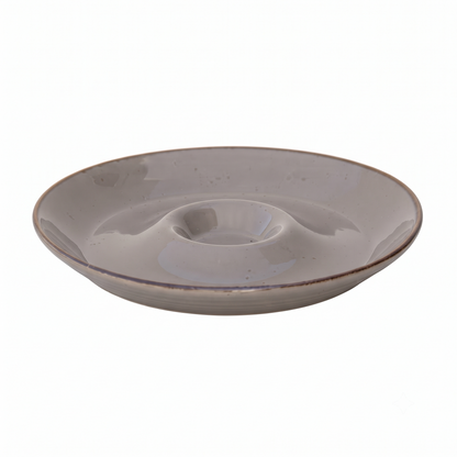 Premium Ceramic Chip & Dip Serving Platter – Glossy Speckled Finish with Built-In Dip Bowl | 25 × 25 × 3 cm (DZ)