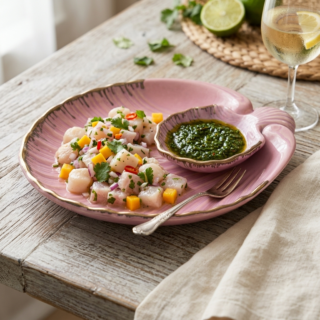 Premium Ceramic Seashell Chip & Dip Serving Platter – Glossy Shell Design | 27 × 25.5 × 4 cm (DZ)