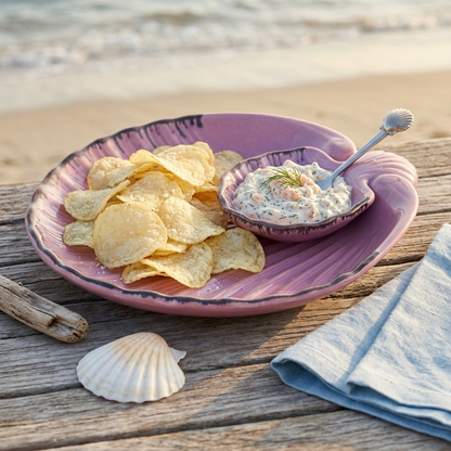 Premium Ceramic Seashell Chip & Dip Serving Platter – Glossy Shell Design | 27 × 25.5 × 4 cm (DZ)