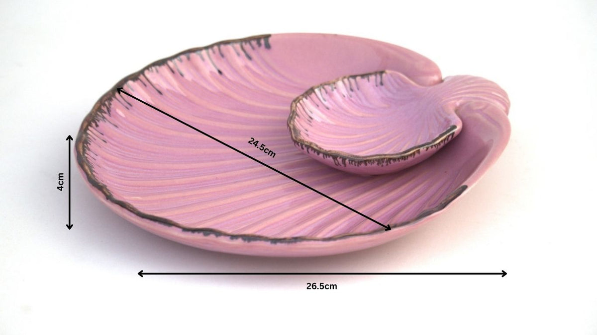 Premium Ceramic Seashell Chip & Dip Serving Platter – Glossy Shell Design | 27 × 25.5 × 4 cm (DZ)