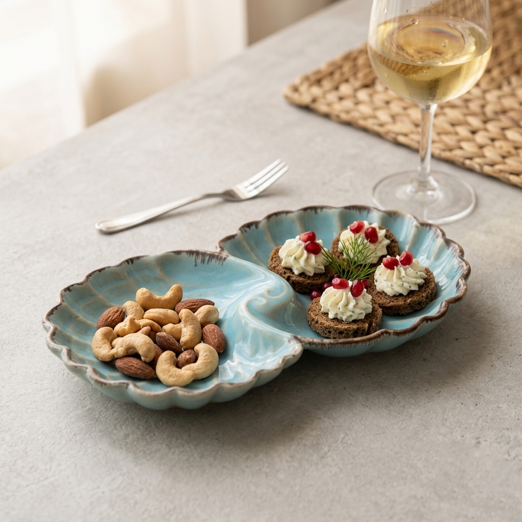 Premium Ceramic Shell-Shaped Serving Platter – Glossy Finish | 30 × 17 × 4 cm (DZ)