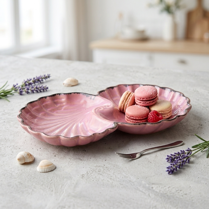 Premium Ceramic Shell-Shaped Serving Platter – Glossy Finish | 30 × 17 × 4 cm (DZ)