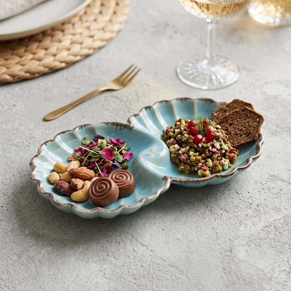 Premium Ceramic Shell-Shaped Serving Platter – Glossy Finish | 30 × 17 × 4 cm (DZ)