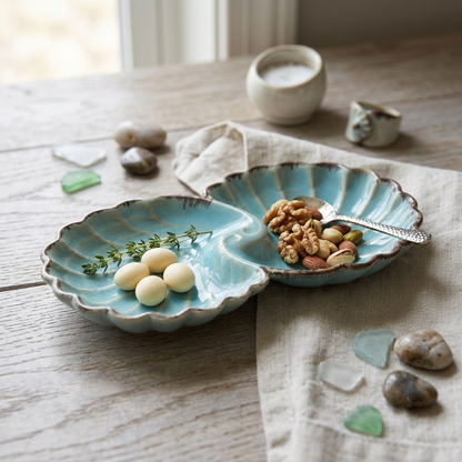 Premium Ceramic Shell-Shaped Serving Platter – Glossy Finish | 30 × 17 × 4 cm (DZ)