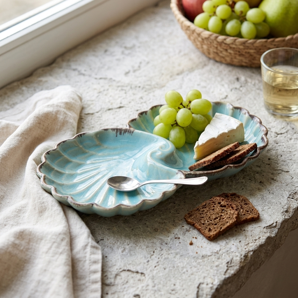 Premium Ceramic Shell-Shaped Serving Platter – Glossy Finish | 30 × 17 × 4 cm (DZ)