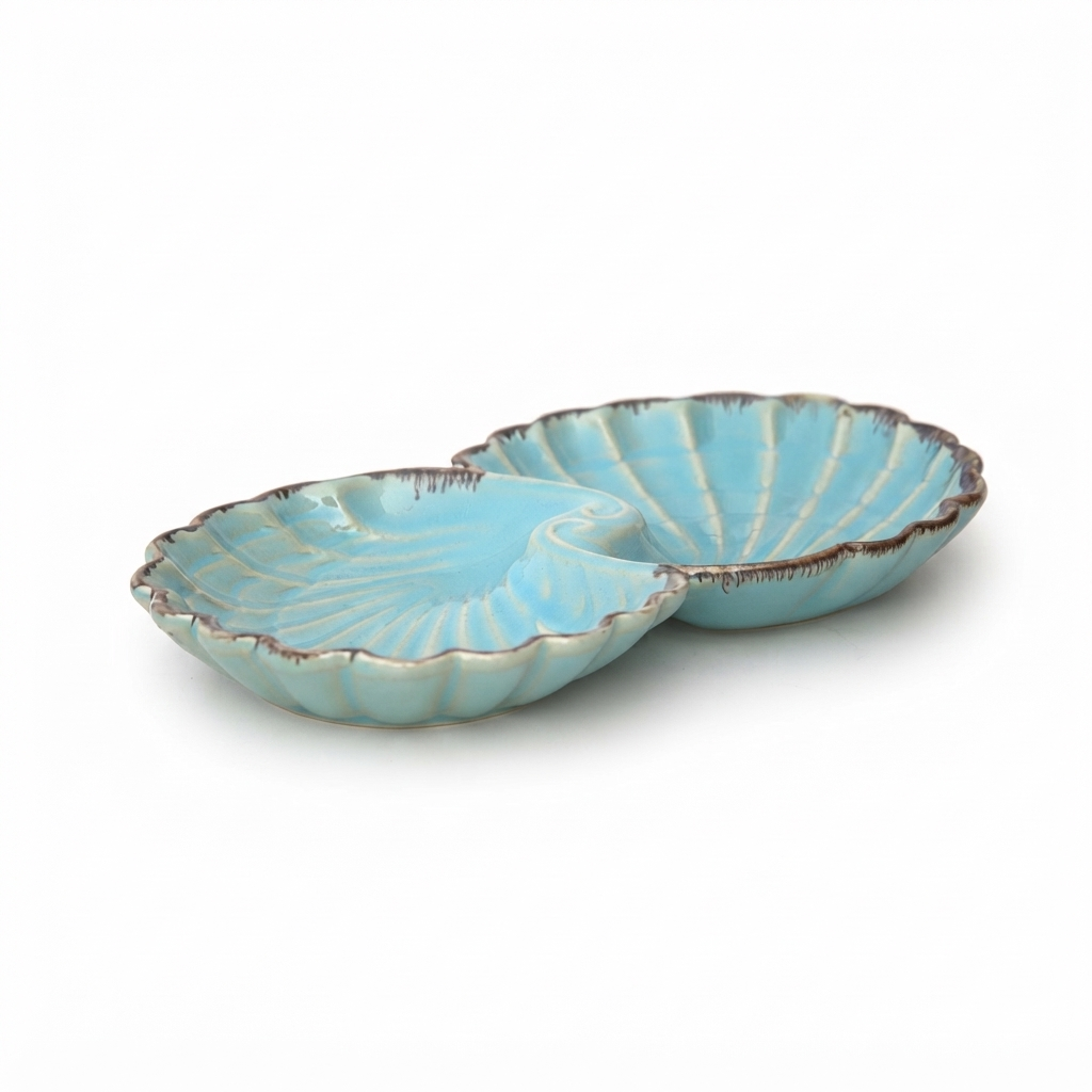 Premium Ceramic Shell-Shaped Serving Platter – Glossy Finish | 30 × 17 × 4 cm (DZ)