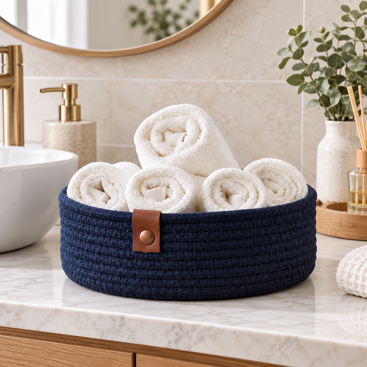 Premium Cotton Rope Storage Basket – Eco-Friendly Round Organizer for Bathroom | 8 Inch (DZ)