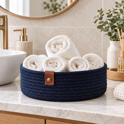 Premium Cotton Rope Storage Basket – Eco-Friendly Round Organizer for Bathroom | 8 Inch (DZ)