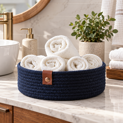 Premium Cotton Rope Storage Basket – Eco-Friendly Round Organizer for Bathroom | 8 Inch (DZ)