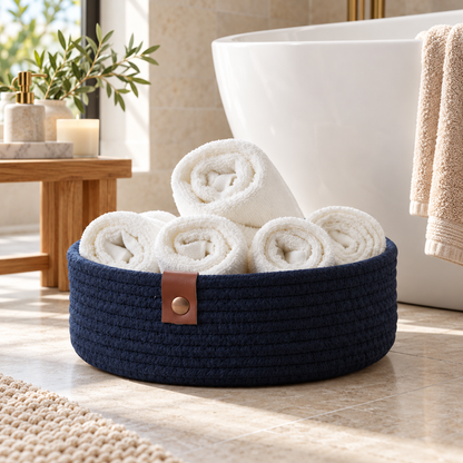 Premium Cotton Rope Storage Basket – Eco-Friendly Round Organizer for Bathroom | 8 Inch (DZ)