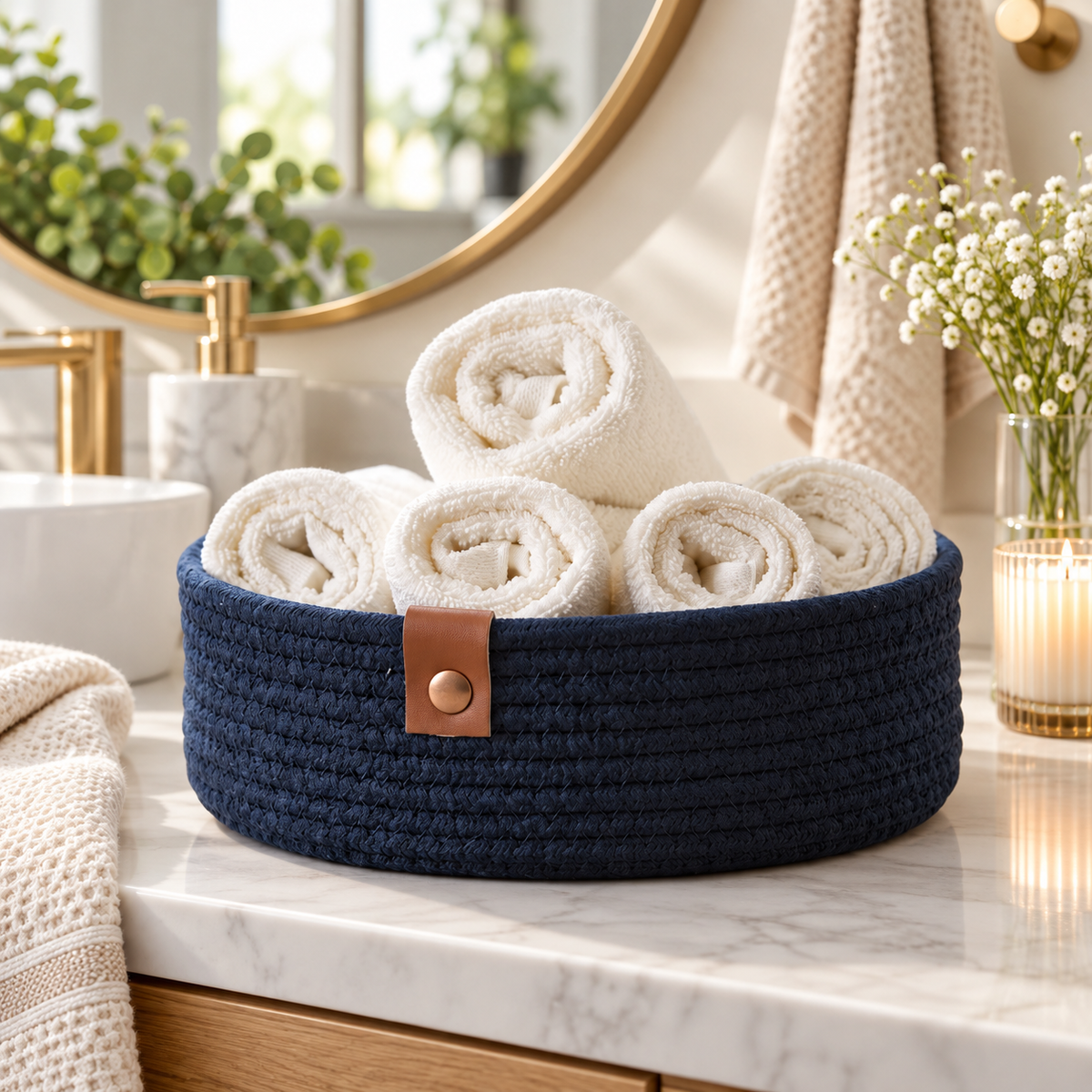 Premium Cotton Rope Storage Basket – Eco-Friendly Round Organizer for Bathroom | 8 Inch (DZ)