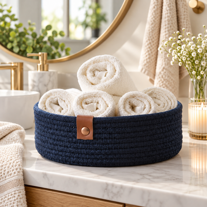 Premium Cotton Rope Storage Basket – Eco-Friendly Round Organizer for Bathroom | 8 Inch (DZ)