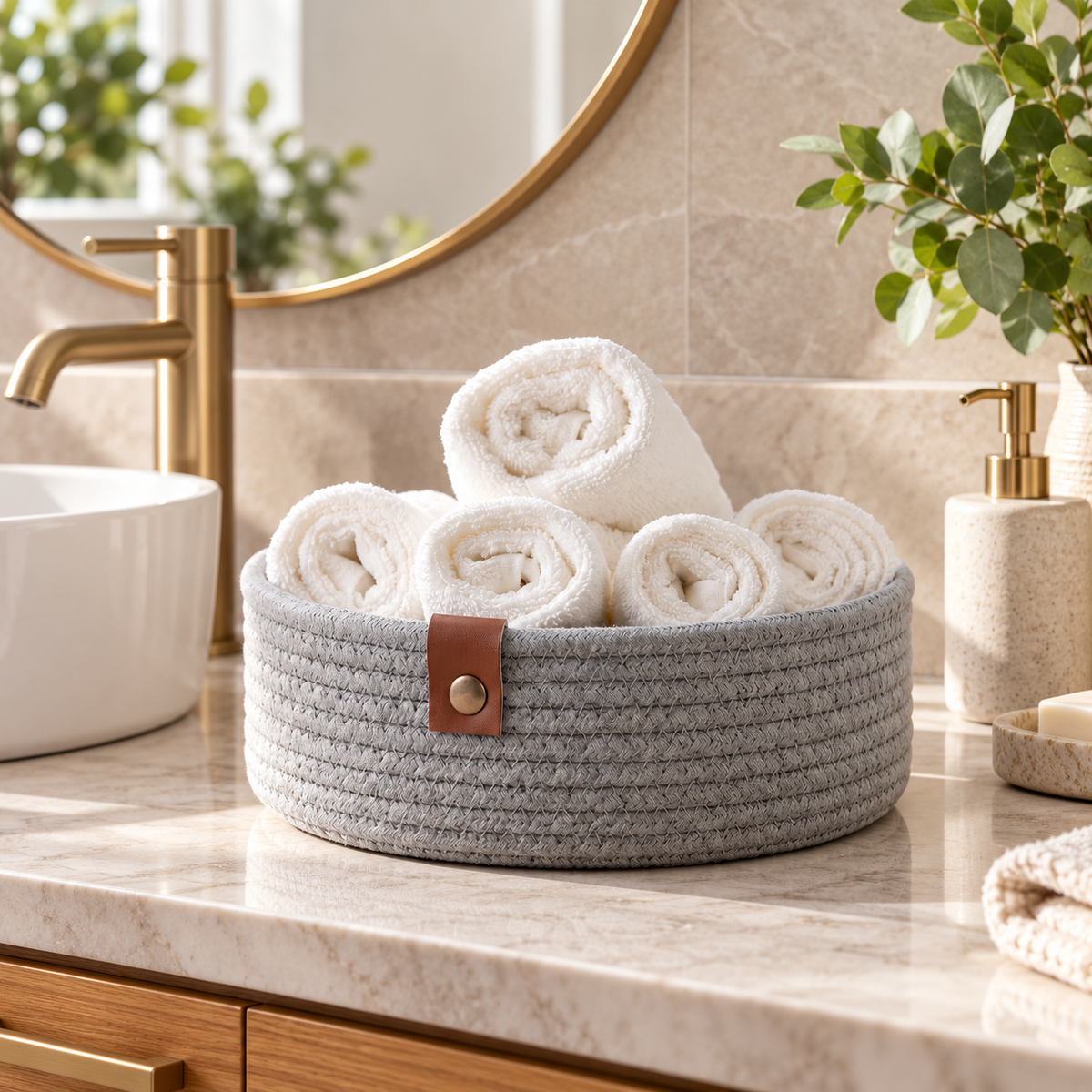 Premium Cotton Rope Storage Basket – Eco-Friendly Round Organizer for Bathroom | 8 Inch (DZ)