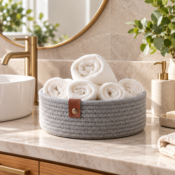 Premium Cotton Rope Storage Basket – Eco-Friendly Round Organizer for Bathroom | 8 Inch (DZ)