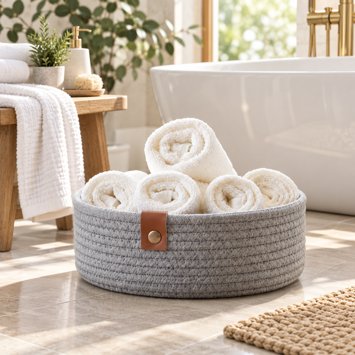 Premium Cotton Rope Storage Basket – Eco-Friendly Round Organizer for Bathroom | 8 Inch (DZ)
