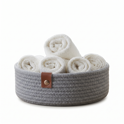 Premium Cotton Rope Storage Basket – Eco-Friendly Round Organizer for Bathroom | 8 Inch (DZ)