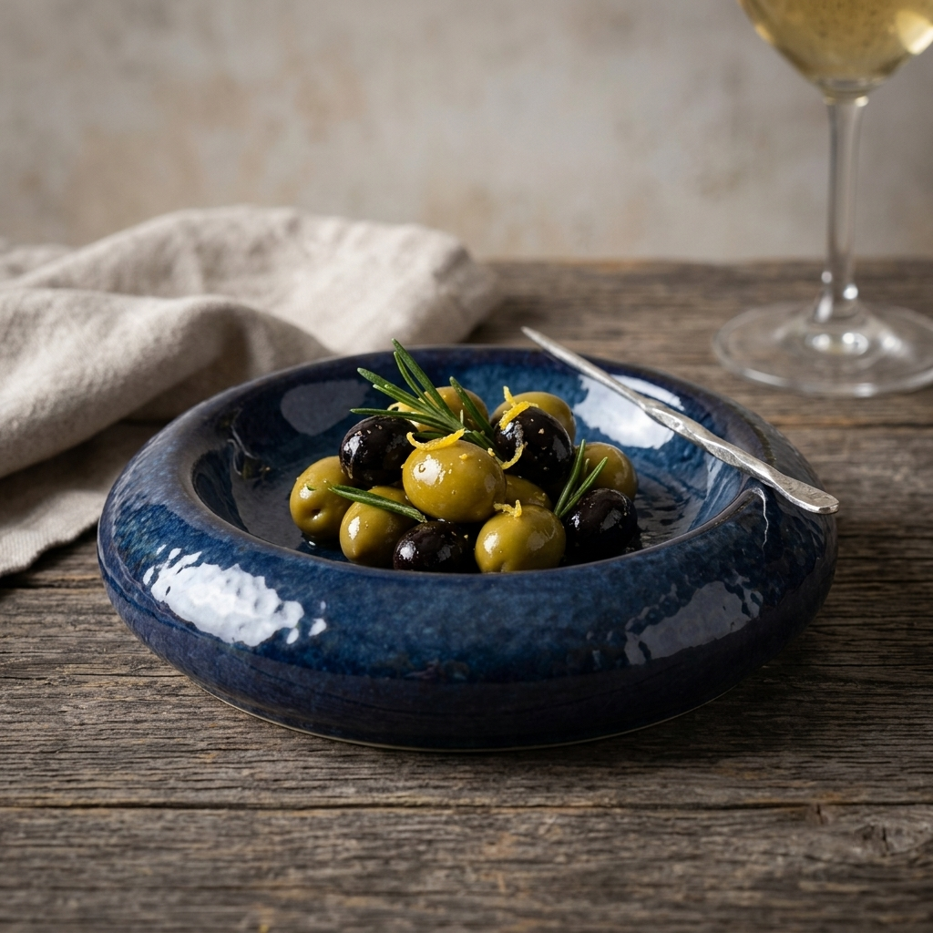 Premium Dark Blue Ceramic Round Serving Plate – Glossy Finish with Textured Rim | 25.5 × 25 × 8 cm (DZ)