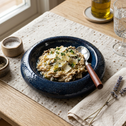 Premium Dark Blue Ceramic Round Serving Plate – Glossy Finish with Textured Rim | 25.5 × 25 × 8 cm (DZ)
