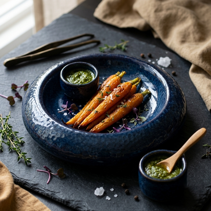 Premium Dark Blue Ceramic Round Serving Plate – Glossy Finish with Textured Rim | 25.5 × 25 × 8 cm (DZ)