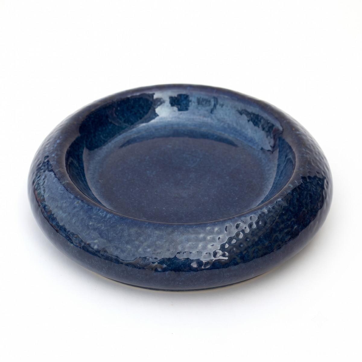 Premium Dark Blue Ceramic Round Serving Plate – Glossy Finish with Textured Rim | 25.5 × 25 × 8 cm (DZ)