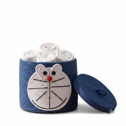 Premium Doraemon-Inspired Cotton Rope Storage Basket with Lid – Eco-Friendly Kids Bathroom Organizer | 25 × 25 × 25 cm (DZ)