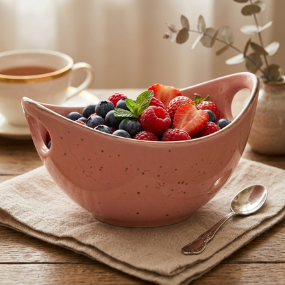 Premium Glossy Ceramic Serving Bowl with Side Handles | 23 × 17.5 × 12 cm (DZ)