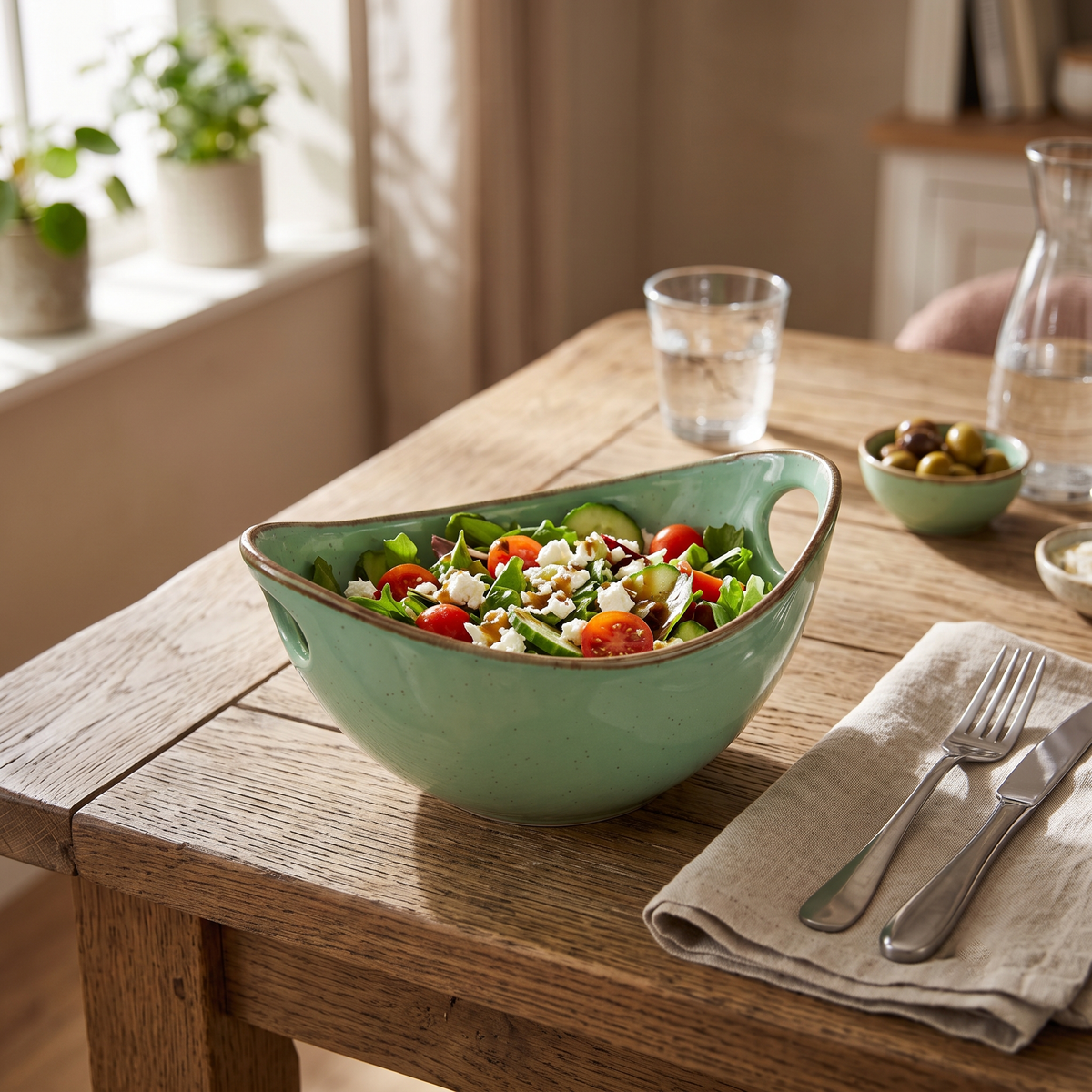 Premium Glossy Ceramic Serving Bowl with Side Handles | 23 × 17.5 × 12 cm (DZ)