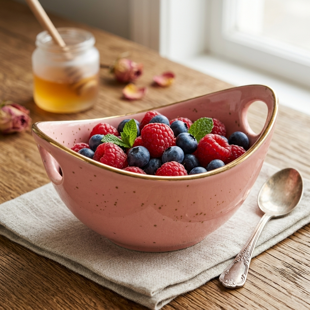 Premium Glossy Ceramic Serving Bowl with Side Handles | 23 × 17.5 × 12 cm (DZ)